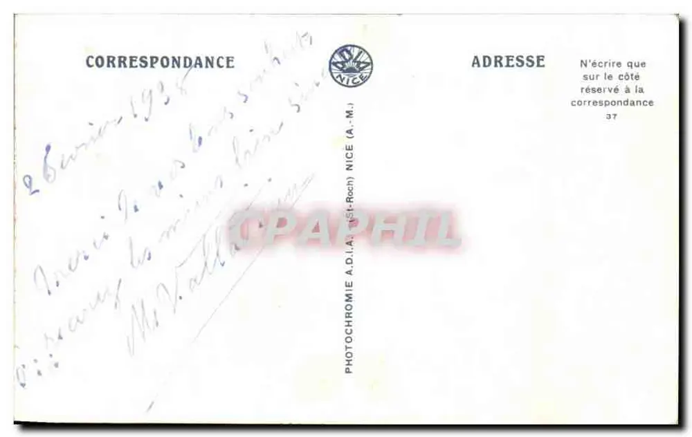 Nice — Lembrança de Nice — Atilia, n° 413 - Verso