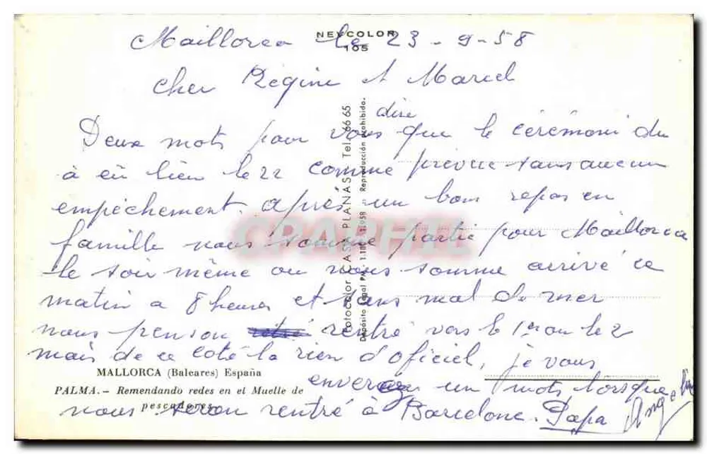 Palma de Mallorca — Frau, die Netze an den Hafen ausgibt — Nexcolor 105 - Rückseite