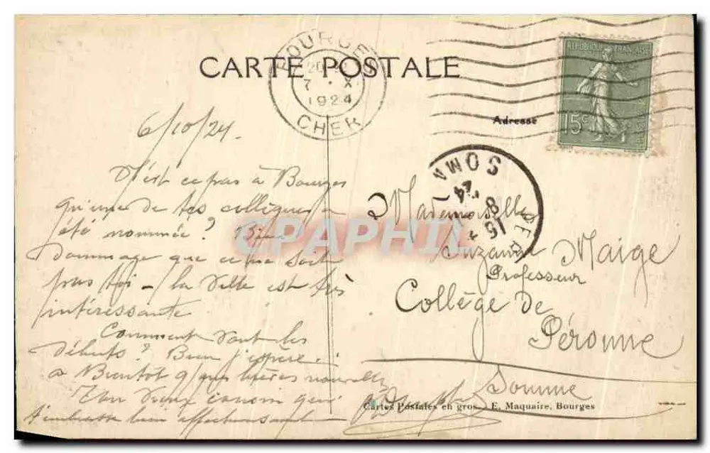 Bourges - Zentralansicht vom Palast Jacques-Cœur — Verleger E.M. n°401 - Rückseite