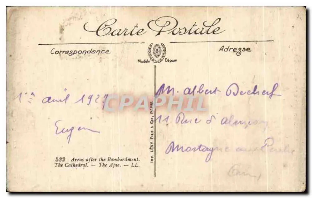 Arras nach dem Bombenangriff — Die Kathedrale — der Chor — Visé Paris n° 522 — Edition Au Bacha, 8, boulevard de l'Opéra - Rückseite
