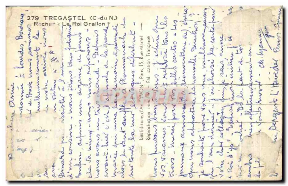 Os Rochos do Rei Graillon — Tregastel (Côte-d'Armor) — Éditions d'Art 'VON' n°279 - Verso