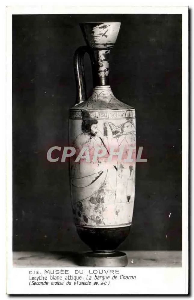 Musée du Louvre — Attisches Weißes Lekythos. Das Boot des Charon (Zweiter Teil des 5. Jahrhunderts v. Chr.) — Éditions des Versées Nationaux - Vorderseite