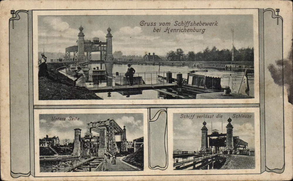 Schiffsbewerk presso Henrichenburg — Saluti dal Schiffsbewerk — editore Hermann Lörts, Dortmund - Recto