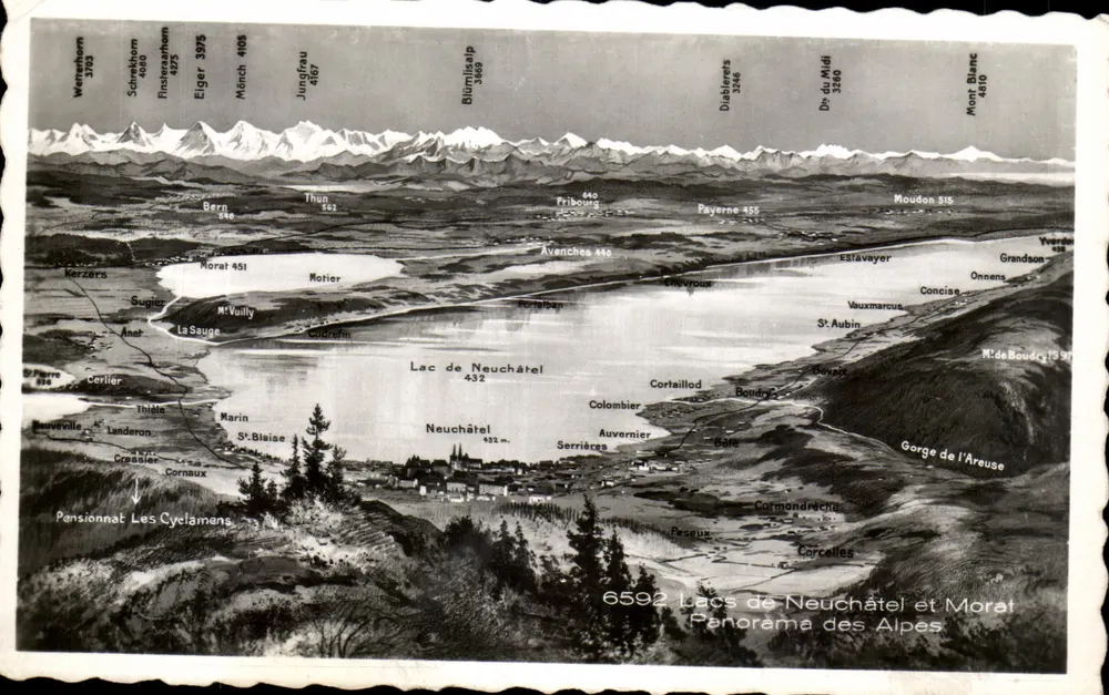 Seen von Neuchâtel und Morat — Panorama der Alpen — Photo Edition Lausanne - Vorderseite
