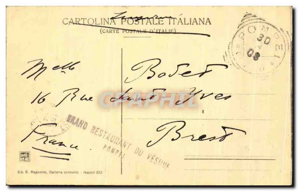 Pompei — Arco di Nerone e via Mercurio — Ed. E. Ragozino, Galleria Umberto, Napoli 232 - Verso