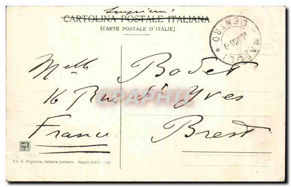 Napoli — Riviera di Chiaja — Ed. E. Ragozino, Galleria Umberto, Napoli 22074 - 122 - Achterkant