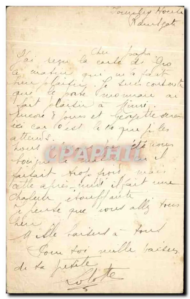 मॉंट्रियल - पेरिस — पोस्टकार्ड इंग्लैंड से भेजी गई, जॉर्ज वी के मुद्रांकन - पीछे