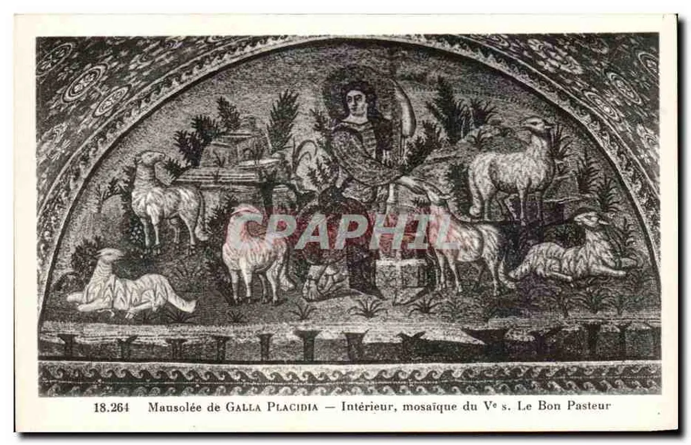갈라 플라시디아의 무덤 — 내부, 5세기 모자이크, 좋은 목자 — AUX MUSÉES D'EUROPE, PARIS - 앞면