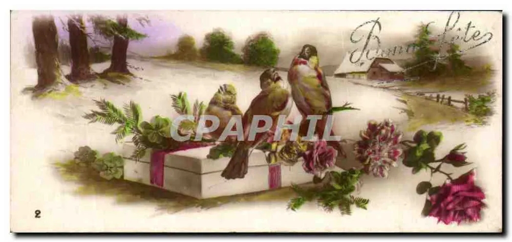 Vogels op kerstdoos — winterlandschap — onbekende uitgever, nr. 2 - Voorkant