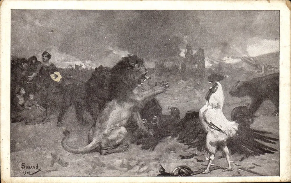 Le lion et la poule — scène de combat avec un ours et un serpent — éditeur Surand, 1915 - Frente