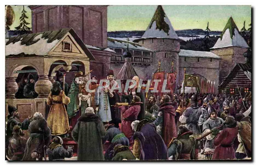 Scène historique enneigée — Kremlin de Moscou — éditeur non identifié - Frente
