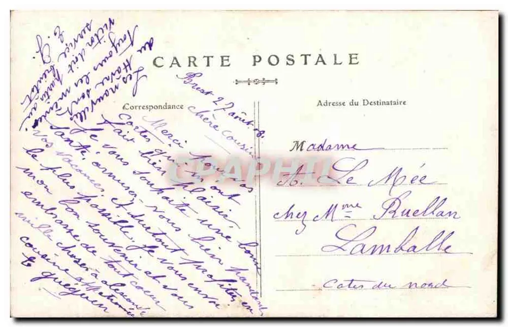 Retrato de um homem em traje da época — editor não visível — selo 10c República Francesa - Verso
