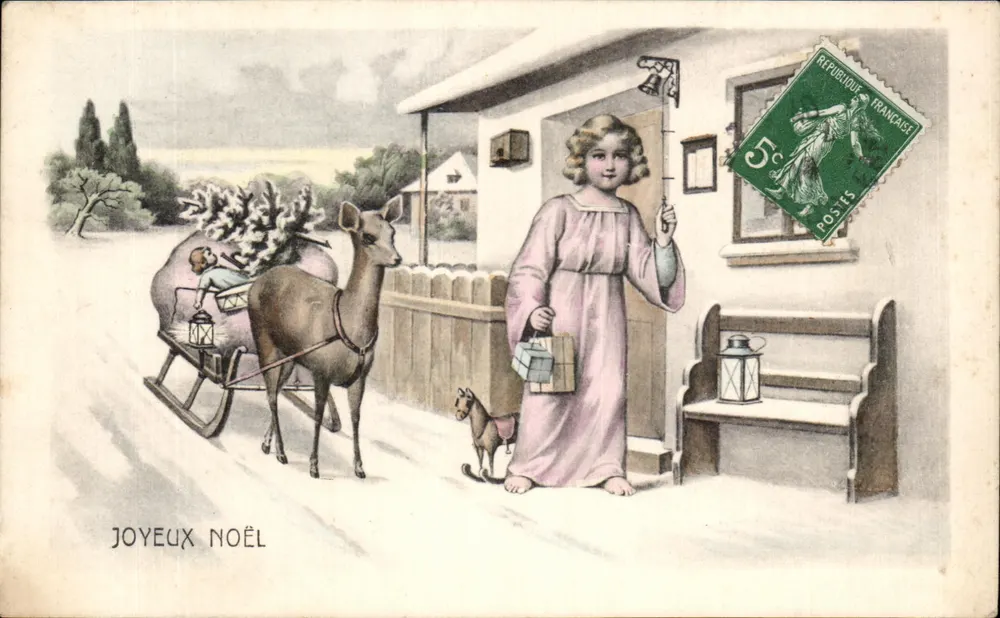 Weihnachten — Kind und Reh mit Tannenbaum — Verlag H.H.I.W. Nr. 537 - Vorderseite