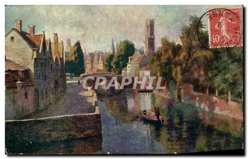 Bruges — vue du canal avec bateau — éditeur : BRUGES (Belgique) MANUFACTURE FÉLIX DE RAZOUT - Frente