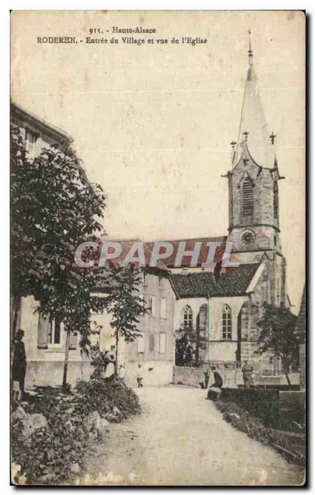 Roderen - Eingang des Dorfes und Blick auf die Kirche — Verlag Roderen, Nr. 915 - Vorderseite
