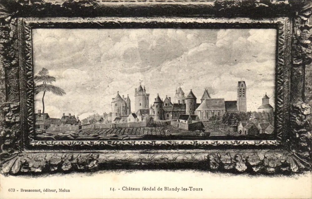 Castillo feudal de Blandy-les-Tours — vista panorámica — editor Brossonnot, Melun, n° 673 - Anverso