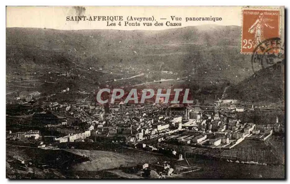 Saint-Affrique (Aveyron) — Panoramablick Les 4 Ponts aus Sicht der Cazes - Vorderseite
