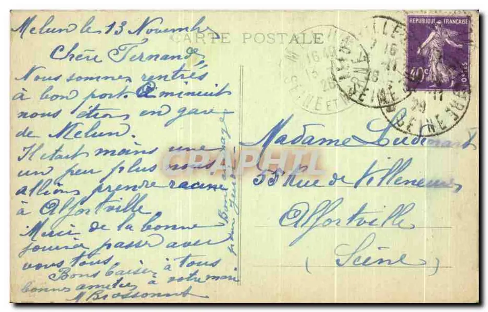 Mélun - Promenade de Vaux — éditeur Bressonnet, Melun, n°18 - Verso