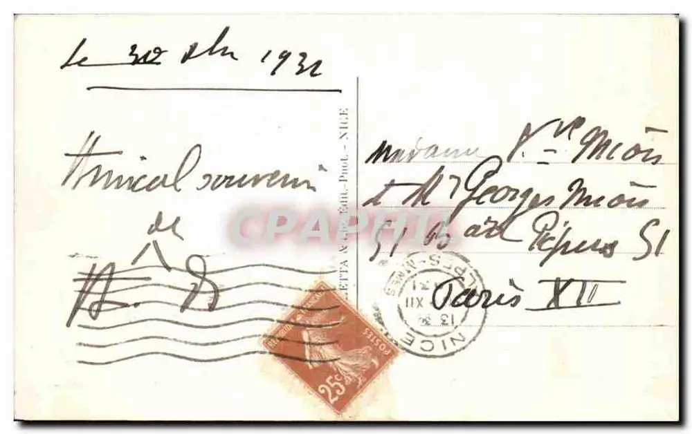 Nice - Um canto da Promenade — Bilhete postal antigo n°70, editada por L'Étta & Cie Éd. Nice - Verso