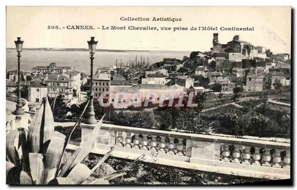 CANNES - Der Mont Chevalier, Ansicht vom Hotel Continental — Künstlerische Sammlung, n° 508, Verlag Giletta, Nice - Vorderseite