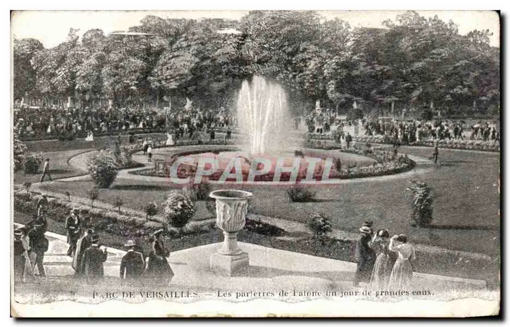 Schlosspark Versailles — Die Parterres des Atoms an einem Tag großer Wasser — Levy Fils et Cie, Paris - Vorderseite