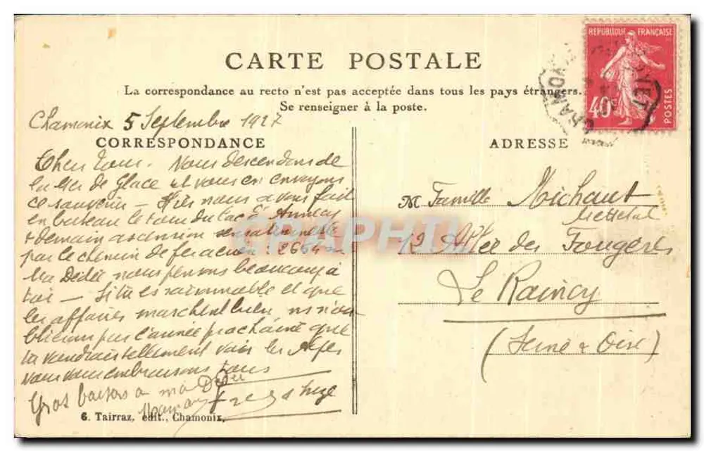 Chamonix. Mer de Glace von der Flégère aus — CL. G. Tairraz - Rückseite