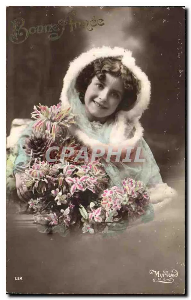 Mädchen in Pelzjacke — Frohe Neujahr — Myrka nach Myrka - Vorderseite