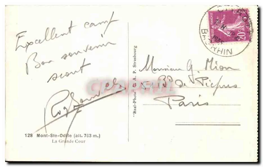 Monte Ste Odile — A Grande Cour — Editor A. P. Strasbourg - Verso