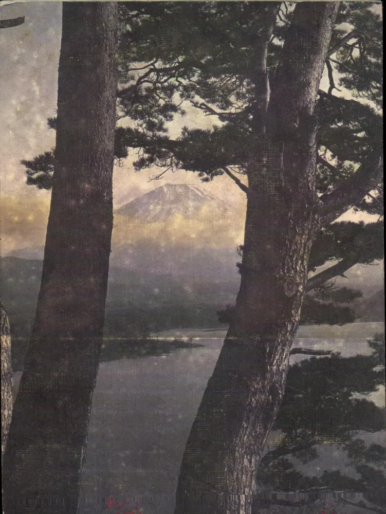 Mont Fuji — vu à travers des pins — éditeur non visible - Frente