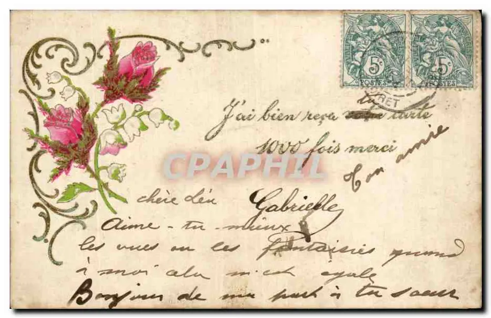 Flores e ornamentos — cartão postal multilingue — editor DIRET, número de série não visível - Frente