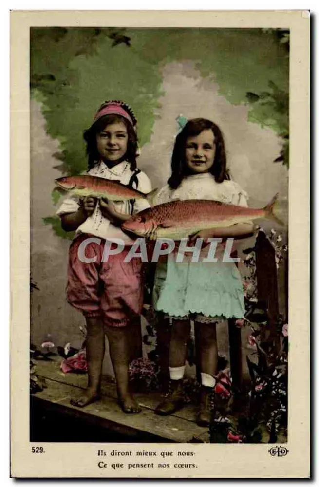 Zwei junge Mädchen mit Fischen — Verlag ELD, Nr. 529 - Vorderseite
