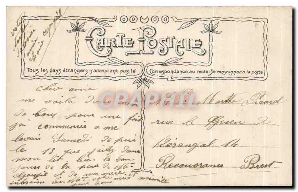 Frau mit Blumenstrauß — Gedruckter Text 'Mögen diese Blumen tausend Freundschaften tragen' — Verlag 'Léonard' (Rückseite) - Rückseite