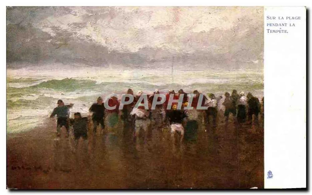 Na praia durante a tempestade — Editor: Raphael Tuck & Fils, Paris — Série 3506 - Frente