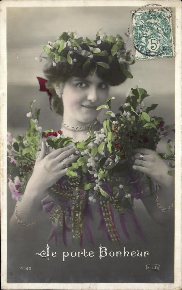Frau mit Krone und Hölzchenbouquet — 'Der Glücksträger' — Verlag ELD, Nr. 4186 - Vorderseite