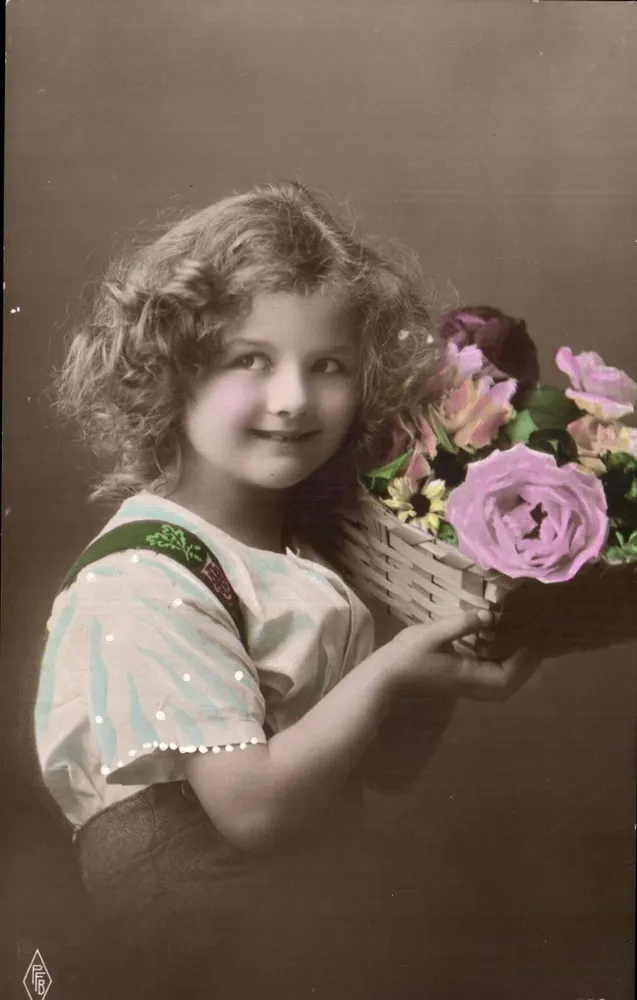 Mädchen mit Blumenkorb — Phototypie — R.G. (Verlag) Nr. 16 - Vorderseite