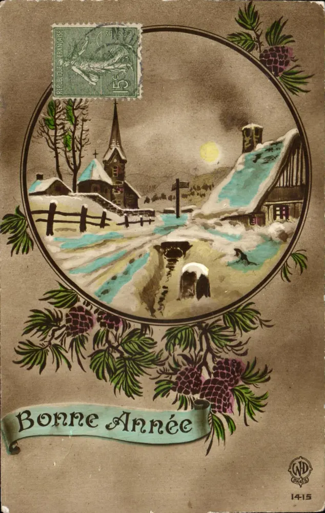 Schneeviertel — Winterlandschaft mit Kirche und Haus — WD Gras, Nr. 14-15 - Vorderseite