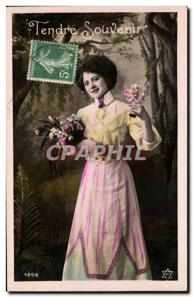 Frau in einem rosa gestreiften Kleid — Tendre Souvenir — unbekannter Verlag, Nr. 4206 - Vorderseite