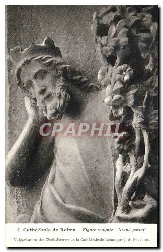 Reims Kathedrale — Skulptur — Großes Portrait — Popularisierung der Meisterwerke der Reims Kathedrale von J.-A. Fourgous - Vorderseite