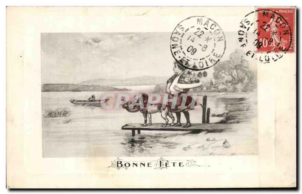 Gute Feier — Seenlandschaft mit Kanu — veröffentlicht von der Universal Postal Union, Serie 71 - Vorderseite