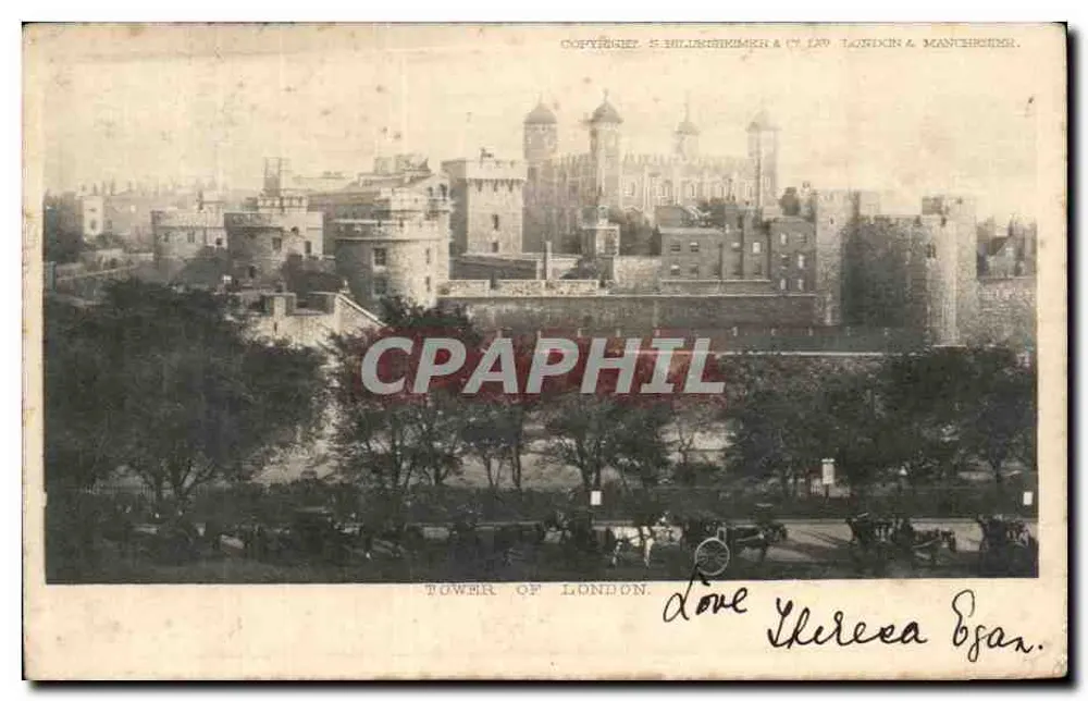 Torre de Londres — vista panorâmica — S. HILLSCHIMER & C°, Londres & Manchester - Frente