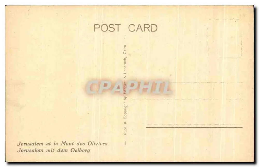 Jérusalem et le Mont des Oliviers — vue aérienne — éditeur Landrock & Landrock, n° 601 - Verso