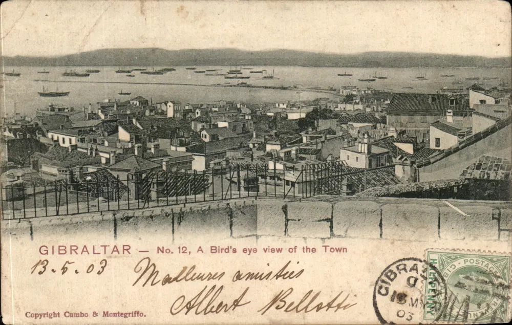 Gibraltar — Vue aérienne de la ville — éditeur Cumbo & Montegriffo, n°12 - Vorderseite