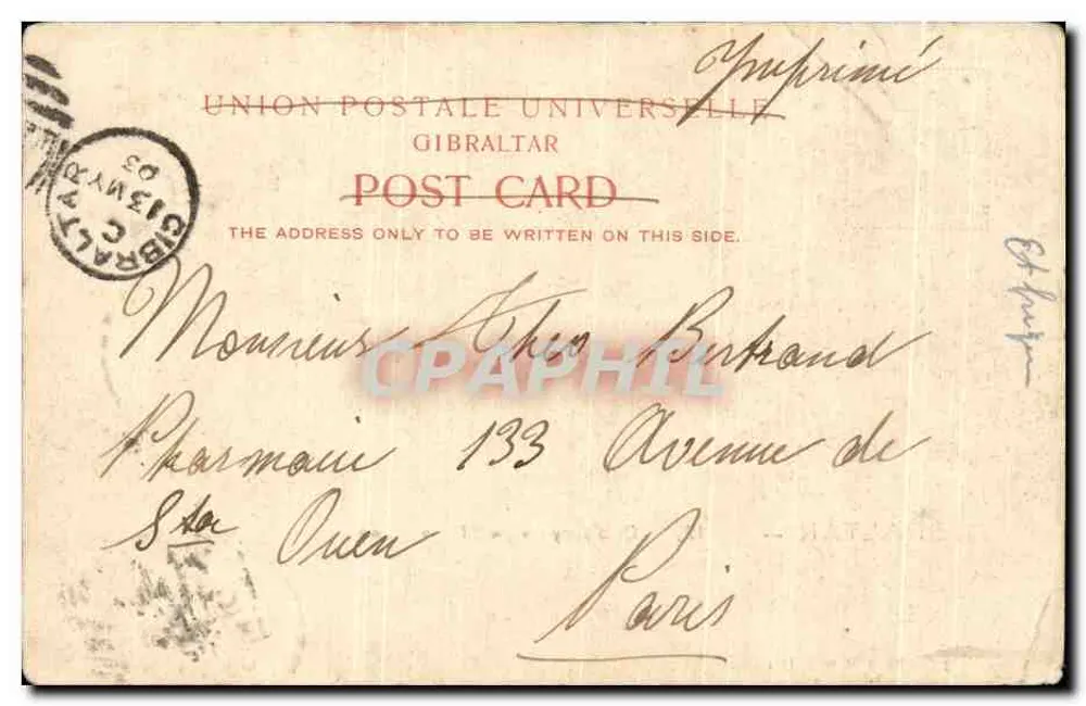 Gibraltar — Vue aérienne de la ville — éditeur Cumbo & Montegriffo, n°12 - Rückseite