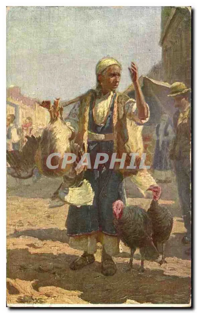 Marché animé — femme vendant des dindons — éditeur A. Mitoïv, Sofia, n°34 - Frente
