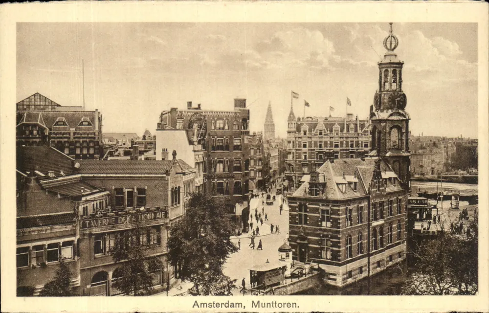 Amsterdam, Munttoren — vista urbana com a torre da Moeda — editor J. Sledt, Amsterdam - Frente
