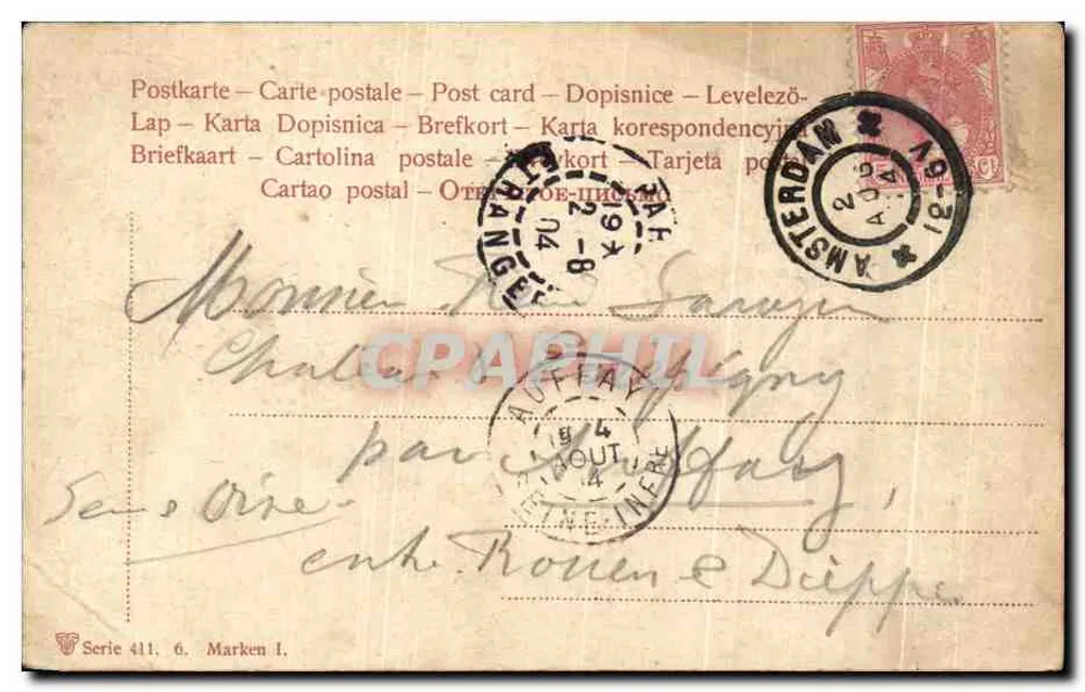 Frau im niederländischen Kleid — Amsterdam — Serie 411, Verlag Wi K - Rückseite
