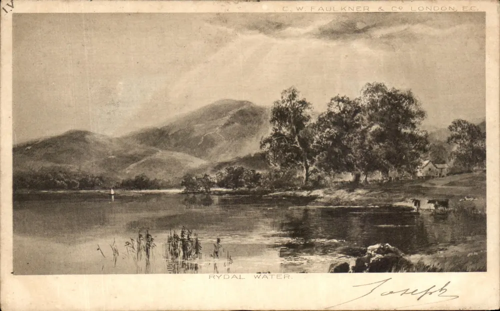 Rydal Water — Seen vom See mit Bergen und Kühen — C.W. Faulkner & Co, London, E.C. - Vorderseite