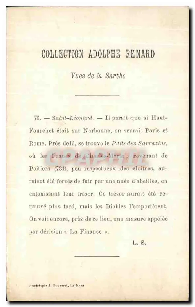 Saint-Léonard-des-Bois — ländlicher Landschaft mit Schäfer und Schafen — Sammlung Adolphe Renard, Serie Vues de la Sarthe, n°76 - Rückseite