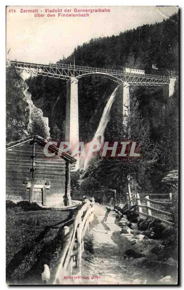 Zermatt — Viaduc de la Gornergratbahn au-dessus du Findelenbach — Karten-Centralerei, Zürich - Vorderseite