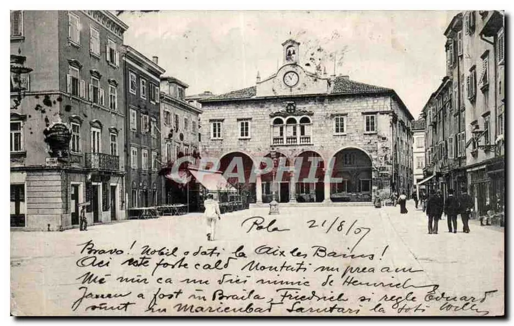 Praça central de Pola — Palácio Municipal com arcadas — Fot. Alois Beer, Klagenfurt - Frente